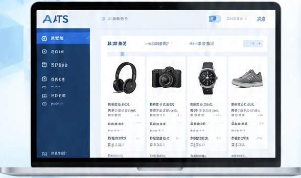 ATSシステムの商品一覧画面を表示したノートパソコン